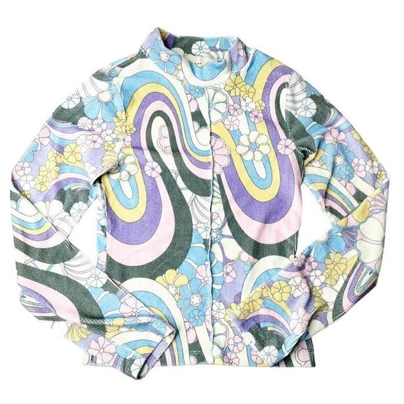 DAMSON Madder Nwot Psychedelic Print Mock Turtleneck Size 8 Purple Blue Yellow - Picture 3 of 10
